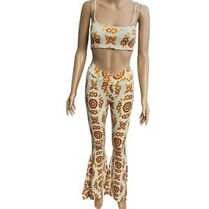 Her Pony The Label Goldie Two Piece Set 4 US 8 AU Retro Mod Floral Bell Bottoms